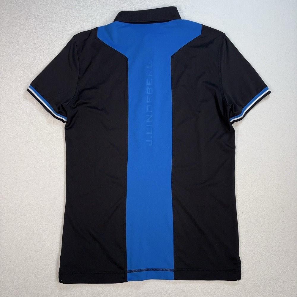 J.Lindeberg William Jersey Polo Men's M Black Blue‎ Slim Fit Golf Spellout Logo
